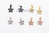 Micro Pave CZ Star Charm 3 pcs Bead Dangles, Cubic Zirconia Rose Gold Plated Small Mini Stars