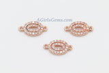 CZ Micro Pave Oval Charms Connectors, 2 Pcs 18 k Rose Gold Plated Oblong Tiny Bracelet Earring Charm 8 mm x 13 mm, Egg Bead Link Findings