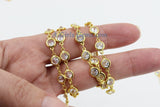 CZ Beaded Chain, 6 mm Genuine CZ Bezel Chain CH #551, Gold Cz Connectors