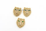 Tiger Head Pendant, CZ Micro Pave Gold Tiger Pendants AG #663, Open Hole Charms