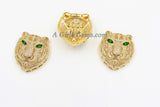 Tiger Head Pendant, CZ Micro Pave Gold Tiger Pendants AG #663, Open Hole Charms