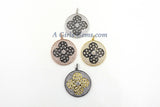 Enamel Flower Pendant, Large or Small CZ Micro Pave Round Disc Multi Color Charms #2091, Rose