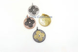 Enamel Flower Pendant, Large or Small CZ Micro Pave Round Disc Multi Color Charms #2091, Rose