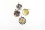 Enamel Flower Pendant, Large or Small CZ Micro Pave Round Disc Multi Color Charms #2091, Rose