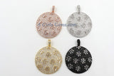 Large Round Disc Pendant, CZ Micro Pave Round Circle Pendant Textured Cubic Zirconia, Patterned Discs