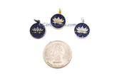 CZ Pave Lotus Flower Connectors , Yoga Charm Blue Disc, Flower Charms Rose