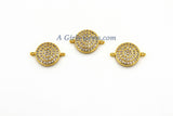 CZ Micro Pave Round Disc Connectors, CZ Gold Coin Linking Charms, 14 x 20 mm Small Disc