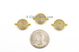 CZ Micro Pave Round Disc Connectors, CZ Gold Coin Linking Charms, 14 x 20 mm Small Disc