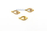 Gold Teardrop Connectors, CZ Micro Pave Oval Leaf Charms, Tiny CZ Evil Eye Charms