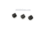 Large Hole Tube Beads, Hexagon Black CZ Pave Beads #251, Gunmetal Black 9 x 9 mm Beads