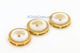 CZ Micro Pave, Infinity Shell Gold Gilding Mother of Pearl #54, Figure 8 Gilded Round Connectors