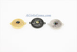 Evil Eye Charm Connector, CZ Micro Pave Round Disc #46, Gold