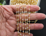 Clear Crystal AB Rosary Chain, 4 mm Mystic AB Crystal CH #329, 22k Gold Plated Chain