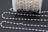 White Chain, Silver Plated White Chalcedony AB Mystic CH #432, 4 mm Wire Wrapped