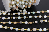 Amazonite Gunmetal Rosary Chain, 6 mm Wire Wrapped CH #355, 4 mm By The Foot