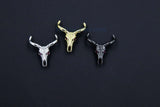 Cow Skull Charms, CZ Micro Pave Gold Plated Bull Skull Pendant Boho Style Charm Beads, Texas Longhorn Cattle