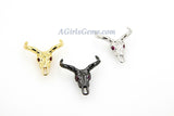 Cow Skull Charms, CZ Micro Pave Gold Plated Bull Skull Pendant Boho Style Charm Beads, Texas Longhorn Cattle