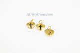 Heart Charms, CZ Micro Black Pave Gold Heart Cross Charms, 18 K Gold Plated Hammered/Textured Pendants 9 x 9 mm