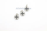 Maltese Cross Charms, CZ Micro Black Pave Beads #61, Silver Round Disc Hammered