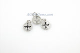 Maltese Cross Charms, CZ Micro Black Pave Beads #61, Silver Round Disc Hammered
