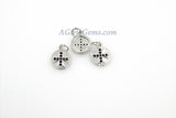 Maltese Cross Charms, CZ Micro Black Pave Religious Beads #61, Silver Round Disc Hammered