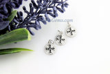 Maltese Cross Charms, CZ Micro Black Pave Beads #61, Silver Round Disc Hammered