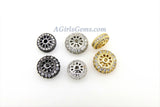 Round Donut Beads, 2 Pcs CZ Micro Pave Flat Donut 8 mm Bead, Gold