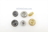 Round Donut Beads, 2 Pcs CZ Micro Pave Flat Donut 8 mm Bead, Gold