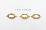 CZ Micro Pave White Pearl Connectors, Mother of Pearl Gold Links for Bracelets, 14 x 24 mm Gold Eye Necklace Connectors