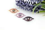 Evil Eye Connectors, #125, CZ Micro Pave Bracelet Charm with Pink CZ - Turkish/Greek Blue Evil Eye Charm