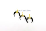 Crescent Moon Charms/Obsidian Double Horn Black, #963, Medium Pendant/35 mm Gold Wire Horn Boho Pendant DIY Jewelry