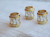 Rose Gold Tube Beads, Silver CZ Micro Large Hole Beads, 10 x 12 mm Gold Drum #454