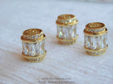 Rose Gold Tube Beads, Silver CZ Micro Large Hole Beads, 10 x 12 mm Gold Drum #454