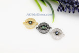 Evil Eye Connector, CZ Micro Pave Bracelet Charm Beads #22, Turkish Greek Blue Evil Eye - Gold