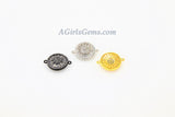 Coin Charm Connectors, CZ Pave Round Crystal Baguette Charm, Gunmetal Black Rhodium Plate Sunflower Links