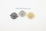 Coin Charm Connectors, CZ Pave Round Crystal Baguette Charm, Gunmetal Black Rhodium Plate Sunflower Links