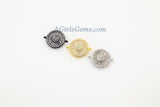 Coin Charm Connectors, CZ Pave Round Crystal Baguette Charm, Gunmetal Black Rhodium Plate Sunflower Links