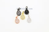 CZ Pave Oval Charms, Cubic Zircon Teardrop Dangles AG #197, Pear Drop Black Pave