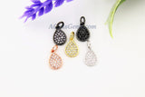 CZ Pave Oval Charms, Cubic Zircon Teardrop Dangles AG #197, Pear Drop Black Pave