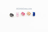 Silver Tube Beads, CZ Pave Large Hole Beads, 6 x 10 mm *Baguette* Crystal Big Hole Rondelle Pink/Blue/Champagne/Black/Fuchsia Donuts/Drum