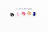 Silver Tube Beads, CZ Pave Large Hole Beads, 6 x 10 mm *Baguette* Crystal Big Hole Rondelle Pink/Blue/Champagne/Black/Fuchsia Donuts/Drum