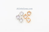 Cubic Zirconia Heart Charms, 2 Pcs Heart Shaped CZ Micro Pave Tiny Heart Love Charms, 8 x 12 mm