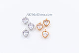 Cubic Zirconia Heart Charms, 2 Pcs Heart Shaped CZ Micro Pave Tiny Heart Love Charms, 8 x 12 mm