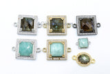 CZ Labradorite Connector, Square Amazonite Links #504, Gold and Silver Plated Oval Connectors