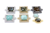 CZ Labradorite Connector, Square Amazonite Links #504, Gold and Silver Plated Oval Connectors