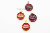 Enamel Pendant Red Lips Charms, CZ Micro Pave Kiss Charms in 18 k Gold/Black Rhodium #31, Round Circle 18 mm Disc *Cute* Red Burgundy *Love*