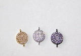 CZ Micro Pave Round Disc Pendant, 18 k Gold/Silver/Black 10 mm Connectors Circle, Clear Cubic Zirconia Earring Components