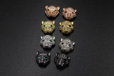 CZ Micro Pave Tiger Head Bead Charm, Leopard Cat Head Beads 10 mm x 12 mm, Rose Gold Silver Black Plated CZ Animal Head Bead