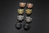 CZ Micro Pave Tiger Head Bead Charm, Leopard Cat Head Beads 10 mm x 12 mm, Rose Gold Silver Black Plated CZ Animal Head Bead