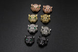 CZ Micro Pave Panther Head Bead Charm: Black Pave, Pink Eyes